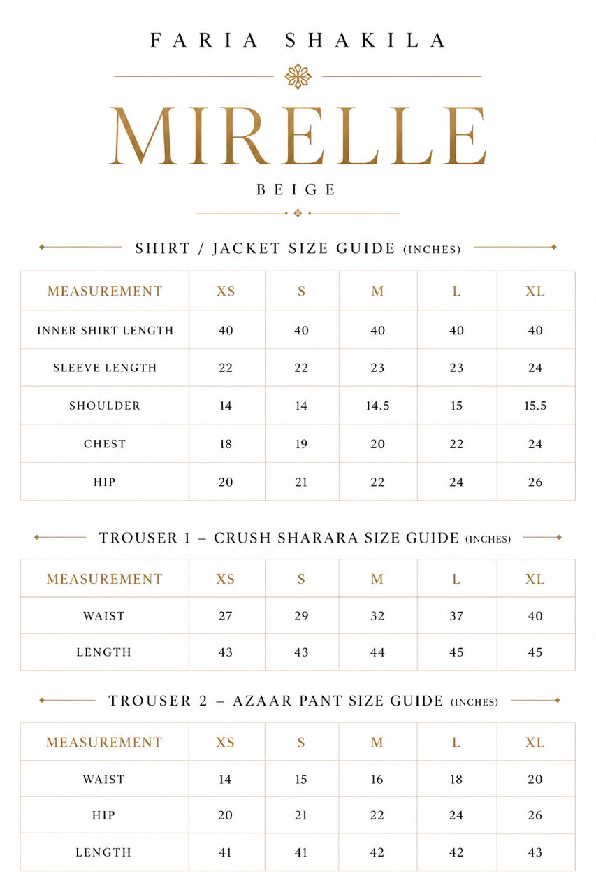 Size chart for Mirelle