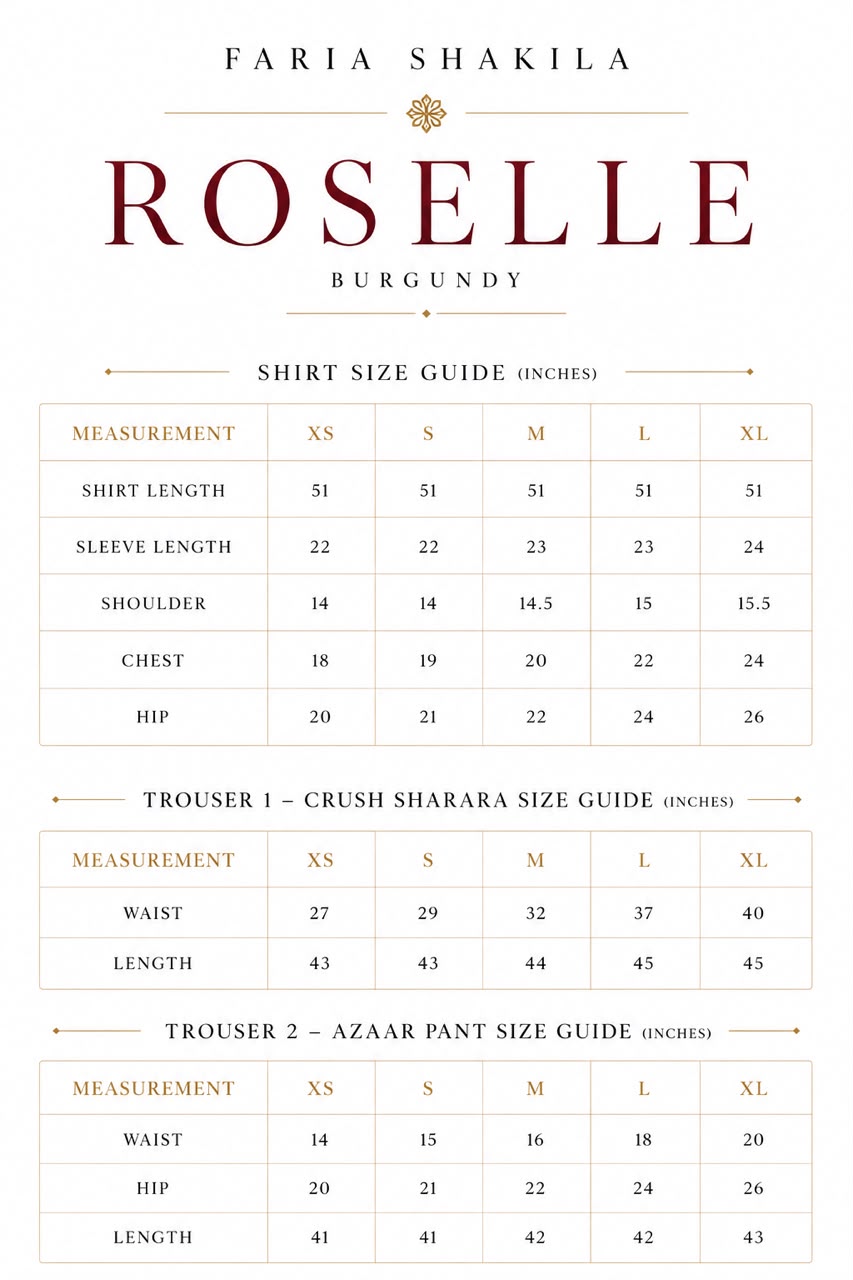 Size chart for Roselle