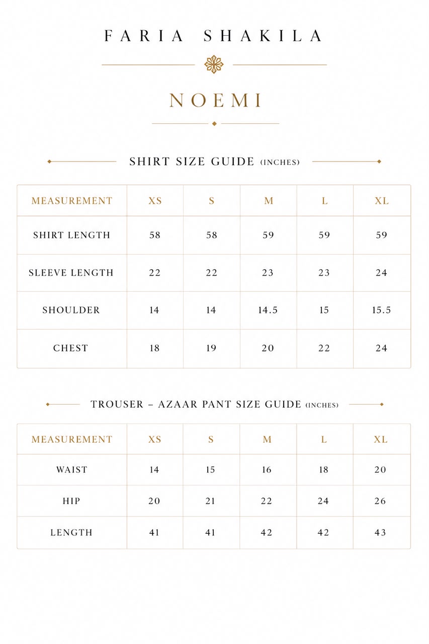 Size chart for Noemi