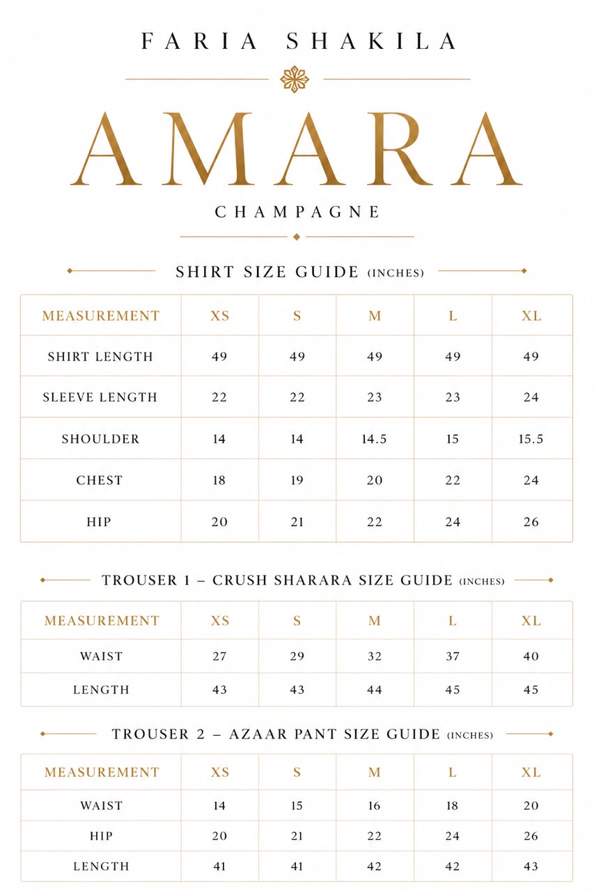 Size chart for Amara