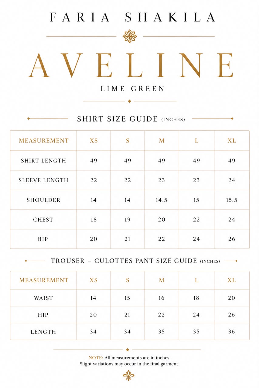 Size chart for Avelina
